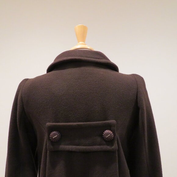 Women Medium Brown Wool Blend Coat Zara Basic Short Structured Invert Box Pleats - Picture 11 of 16